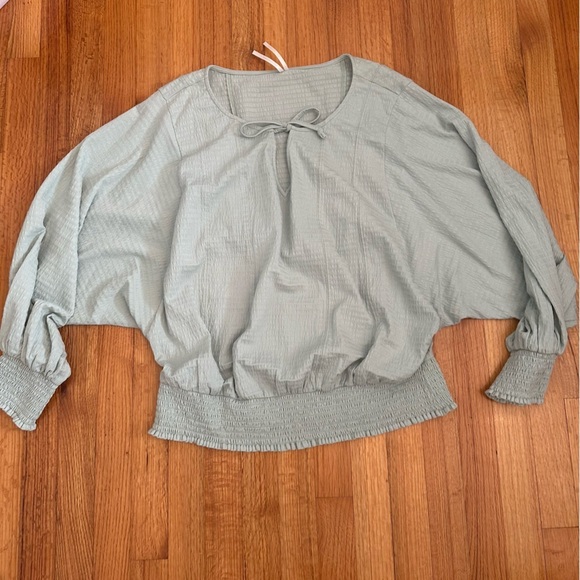 Anthropologie Rebecca Long Sleeve Smocked Waist Peasant Top Mint Green Sz L (j6) - Picture 3 of 11
